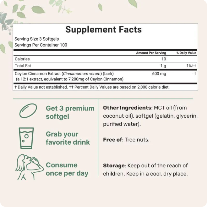 Organic Ceylon Cinnamon + MCT Oil Softgels.