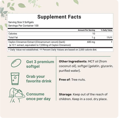Organic Ceylon Cinnamon + MCT Oil Softgels.